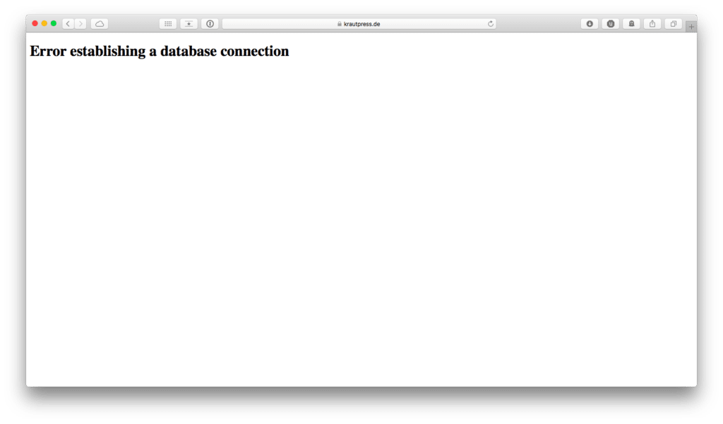 Browserfenster mit Text: Error establishing a database connection